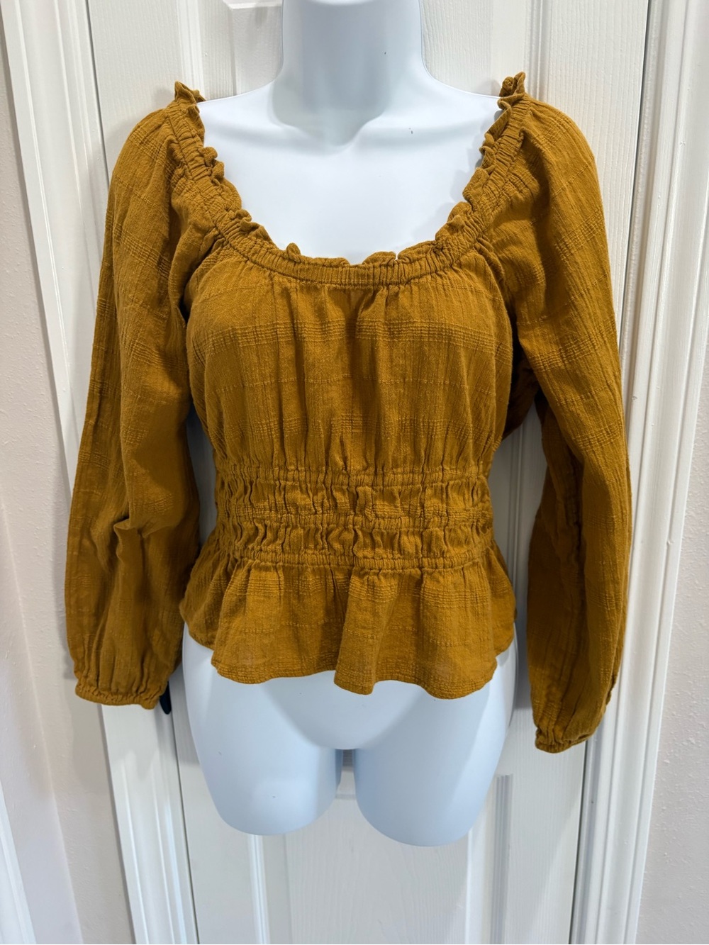 Madewell Mustard Smocked Peasant Blouse